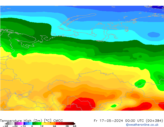 Temp. massima (2m) CMCC ven 17.05.2024 00 UTC