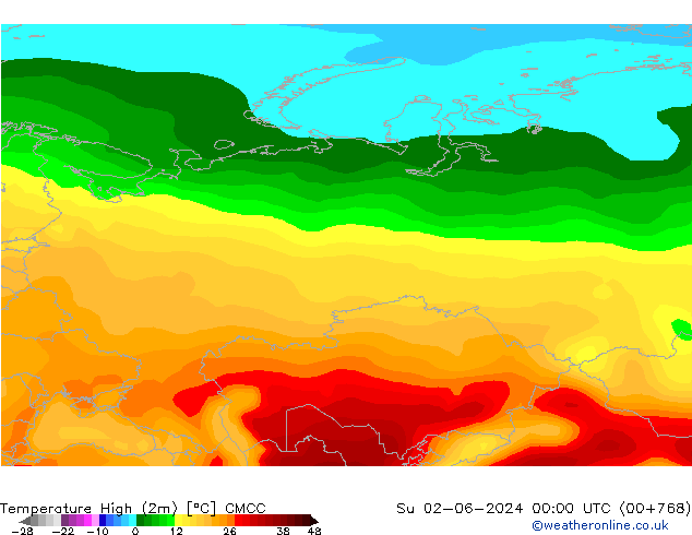 Temperatura máx. (2m) CMCC dom 02.06.2024 00 UTC
