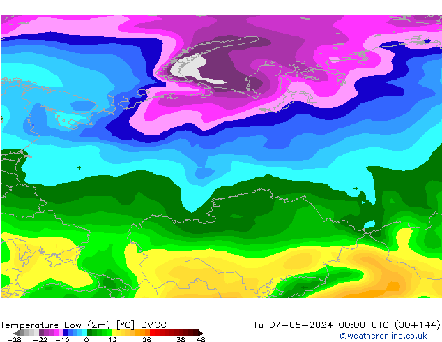 temperatura mín. (2m) CMCC Ter 07.05.2024 00 UTC