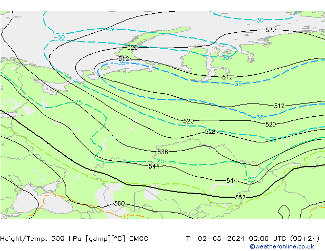 Height/Temp. 500 гПа CMCC чт 02.05.2024 00 UTC