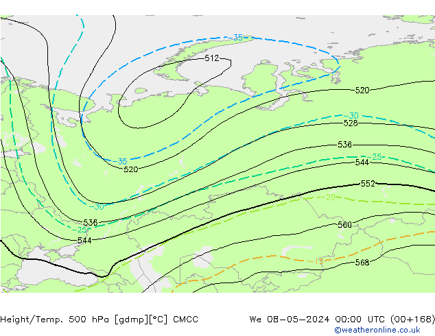 Hoogte/Temp. 500 hPa CMCC wo 08.05.2024 00 UTC