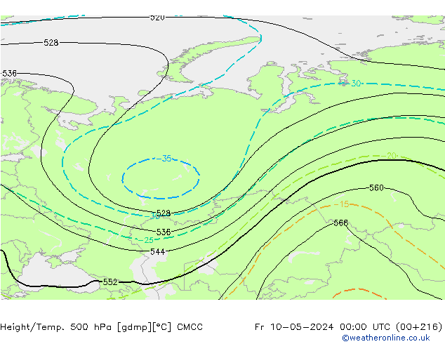 Height/Temp. 500 hPa CMCC Sex 10.05.2024 00 UTC