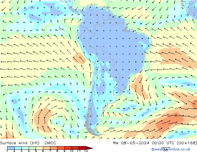 Surface wind (bft) CMCC We 08.05.2024 00 UTC