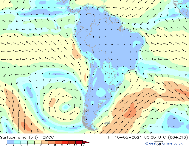 Surface wind (bft) CMCC Fr 10.05.2024 00 UTC