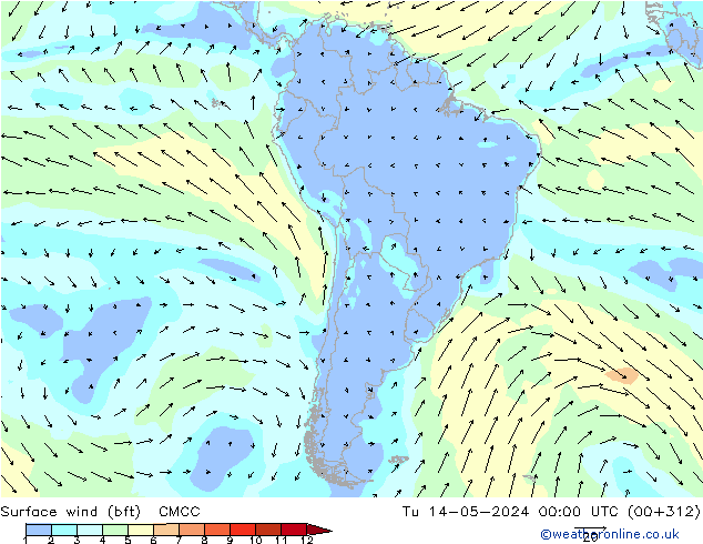 Surface wind (bft) CMCC Tu 14.05.2024 00 UTC