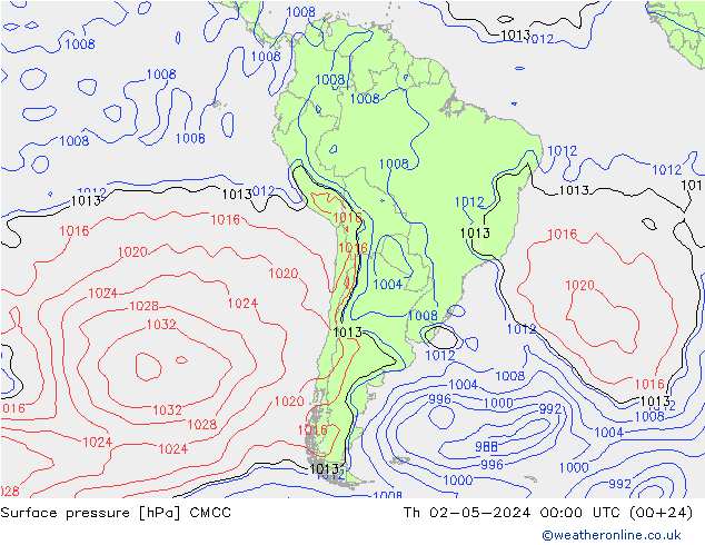 Presión superficial CMCC jue 02.05.2024 00 UTC