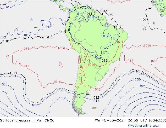 Presión superficial CMCC mié 15.05.2024 00 UTC