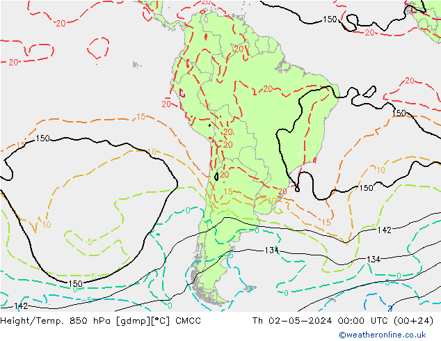 Height/Temp. 850 hPa CMCC Do 02.05.2024 00 UTC
