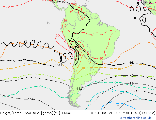 Geop./Temp. 850 hPa CMCC mar 14.05.2024 00 UTC