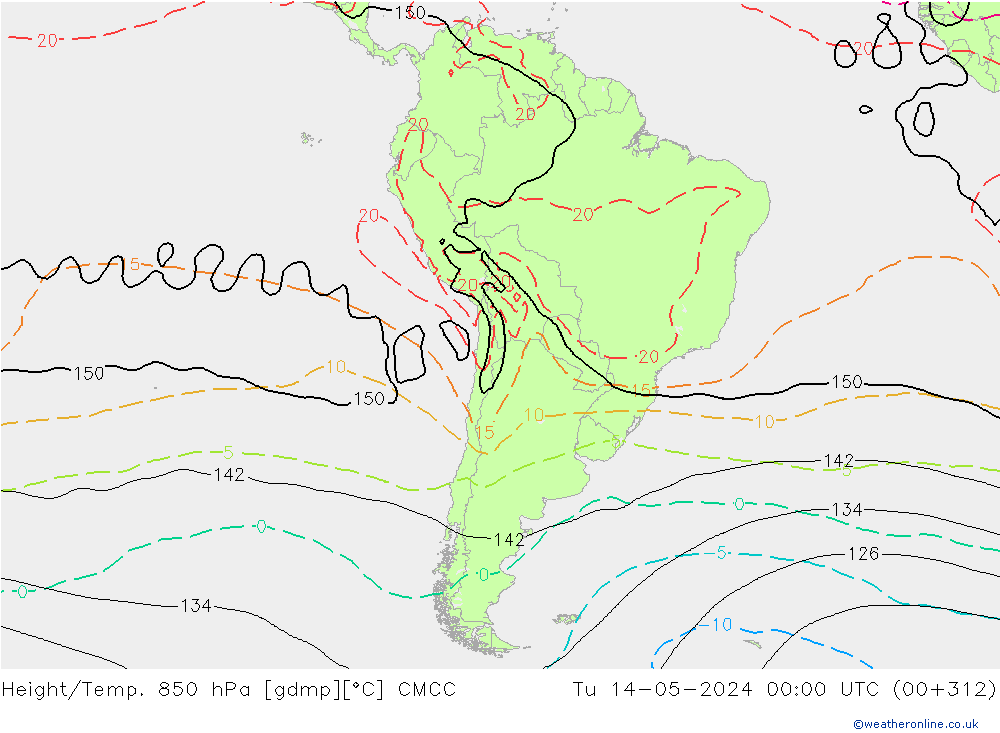 Geop./Temp. 850 hPa CMCC mar 14.05.2024 00 UTC