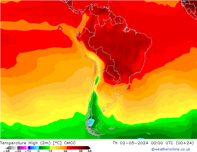 Temperatura máx. (2m) CMCC jue 02.05.2024 00 UTC