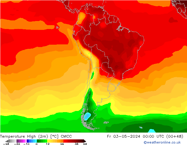 Nejvyšší teplota (2m) CMCC Pá 03.05.2024 00 UTC