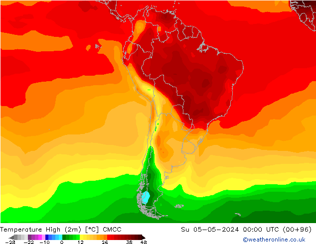 temperatura máx. (2m) CMCC Dom 05.05.2024 00 UTC