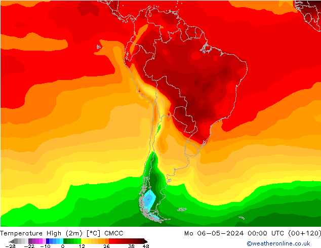 Max.temperatuur (2m) CMCC ma 06.05.2024 00 UTC