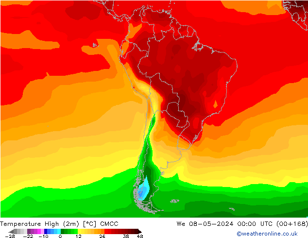 température 2m max CMCC mer 08.05.2024 00 UTC