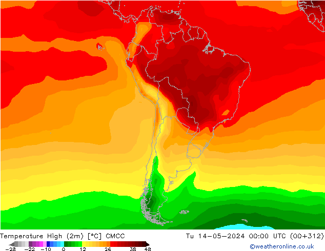 Temperatura máx. (2m) CMCC mar 14.05.2024 00 UTC