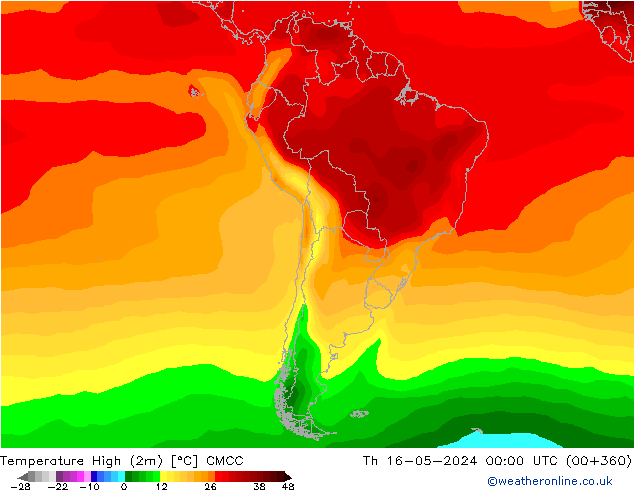 Temp. massima (2m) CMCC gio 16.05.2024 00 UTC