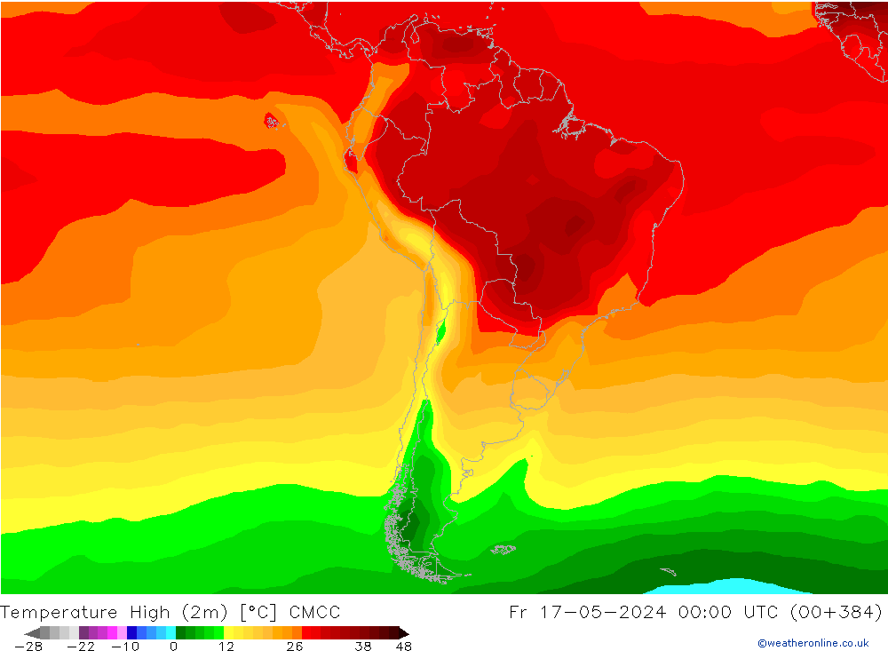 Temperatura máx. (2m) CMCC vie 17.05.2024 00 UTC