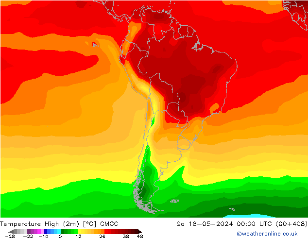 Max.temperatuur (2m) CMCC za 18.05.2024 00 UTC