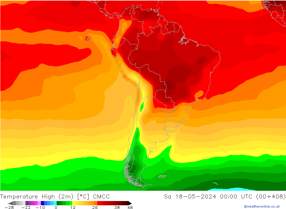 Max.temperatuur (2m) CMCC za 18.05.2024 00 UTC