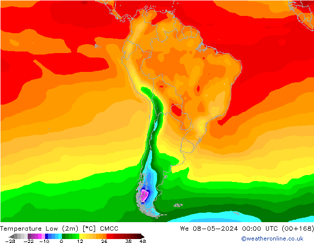 temperatura mín. (2m) CMCC Qua 08.05.2024 00 UTC