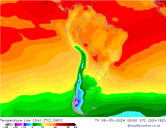 Temperatura mín. (2m) CMCC jue 09.05.2024 00 UTC