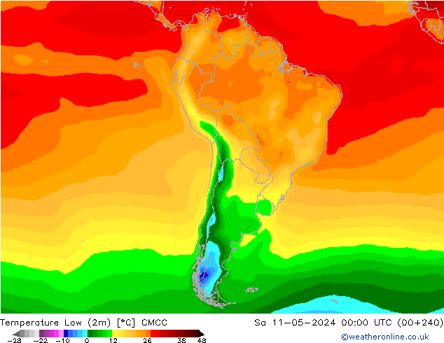 Temperatura mín. (2m) CMCC sáb 11.05.2024 00 UTC