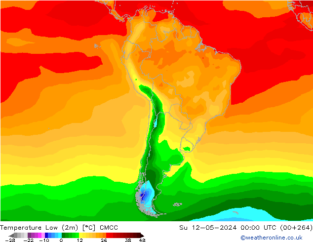 Min.temperatuur (2m) CMCC zo 12.05.2024 00 UTC