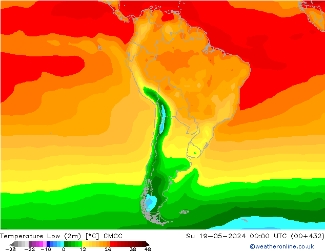 Temperature Low (2m) CMCC Su 19.05.2024 00 UTC