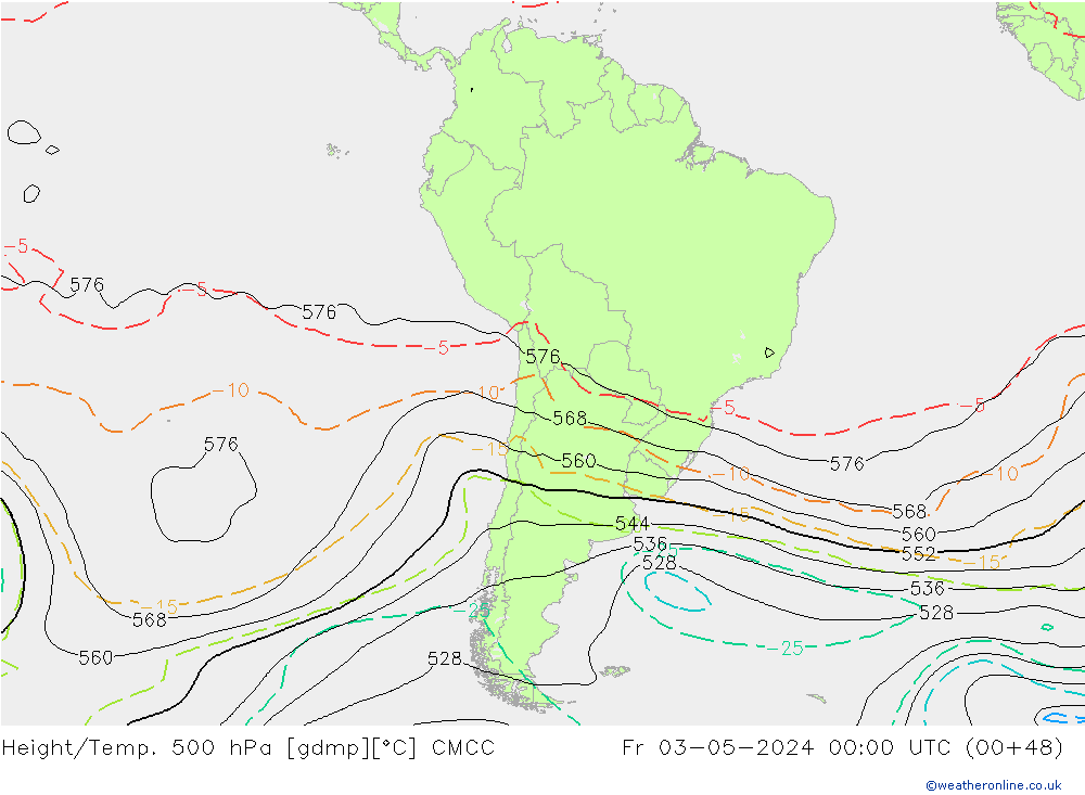 Geop./Temp. 500 hPa CMCC vie 03.05.2024 00 UTC