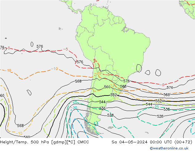 Yükseklik/Sıc. 500 hPa CMCC Cts 04.05.2024 00 UTC