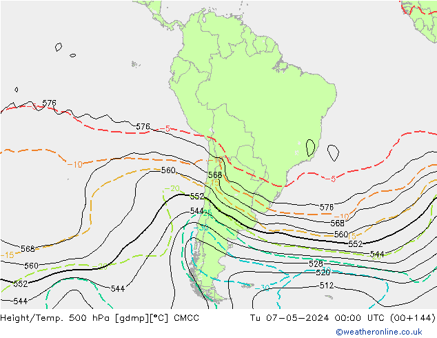 Yükseklik/Sıc. 500 hPa CMCC Sa 07.05.2024 00 UTC