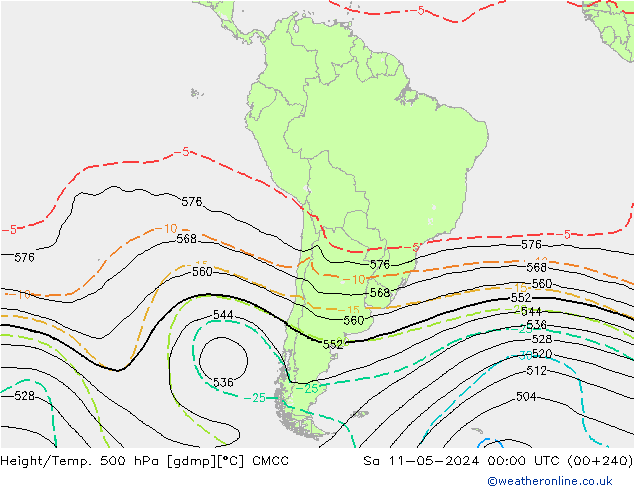 Yükseklik/Sıc. 500 hPa CMCC Cts 11.05.2024 00 UTC