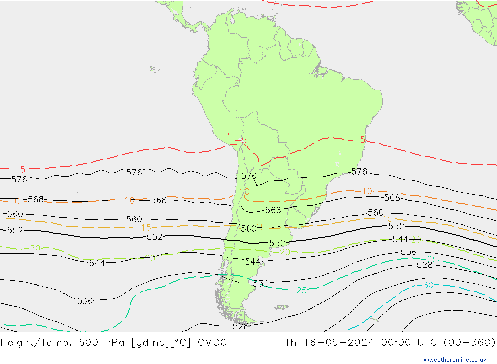 Yükseklik/Sıc. 500 hPa CMCC Per 16.05.2024 00 UTC