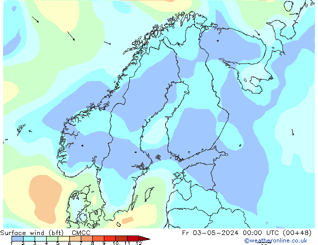 Bodenwind (bft) CMCC Fr 03.05.2024 00 UTC