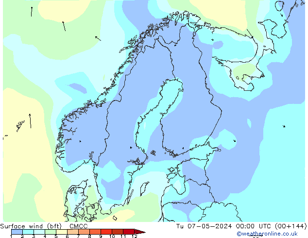 Vent 10 m (bft) CMCC mar 07.05.2024 00 UTC