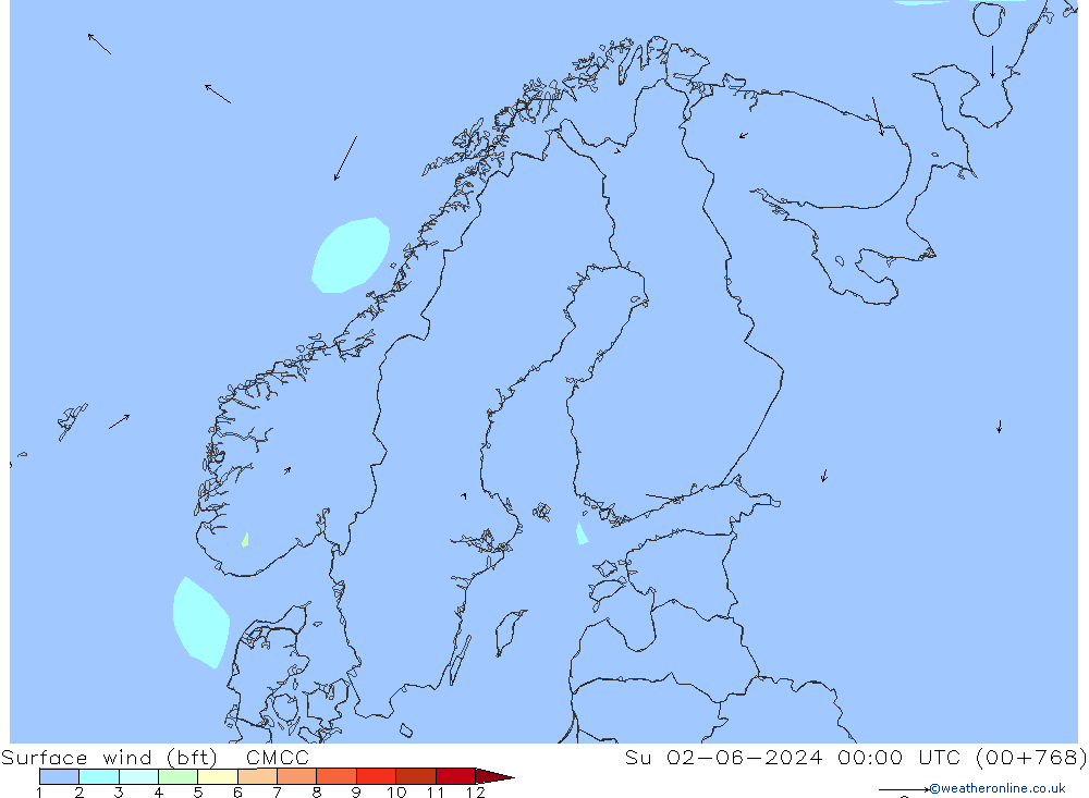 Vent 10 m (bft) CMCC dim 02.06.2024 00 UTC