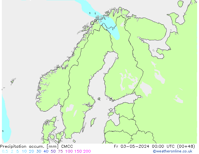 Precipitation accum. CMCC ven 03.05.2024 00 UTC