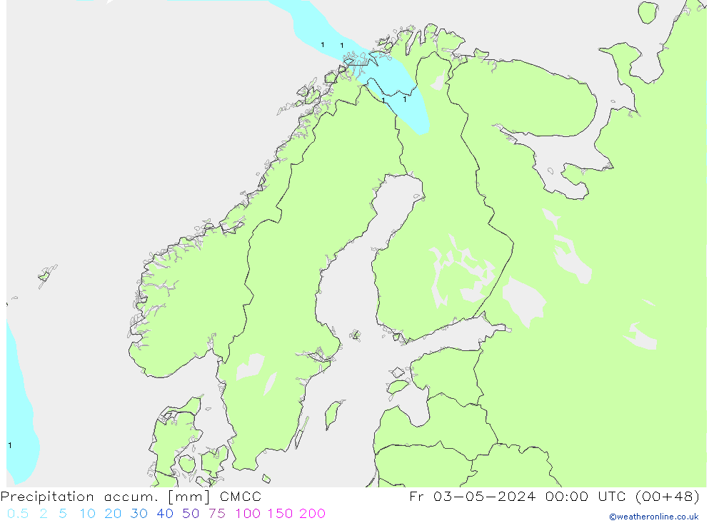 Precipitation accum. CMCC Fr 03.05.2024 00 UTC