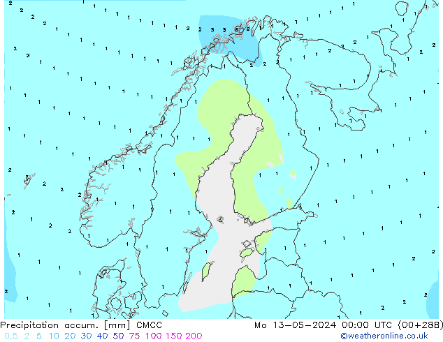 Precipitation accum. CMCC Mo 13.05.2024 00 UTC