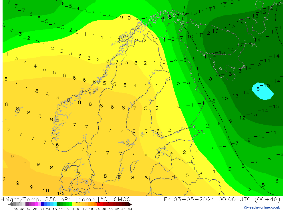 Height/Temp. 850 hPa CMCC Fr 03.05.2024 00 UTC