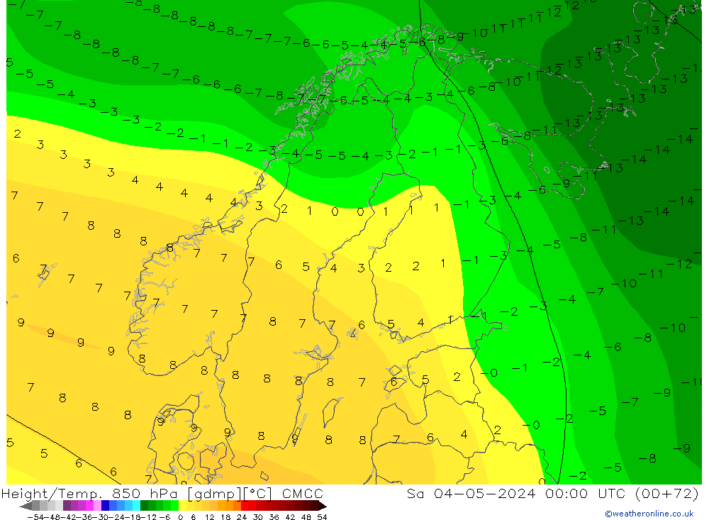 Geop./Temp. 850 hPa CMCC sáb 04.05.2024 00 UTC