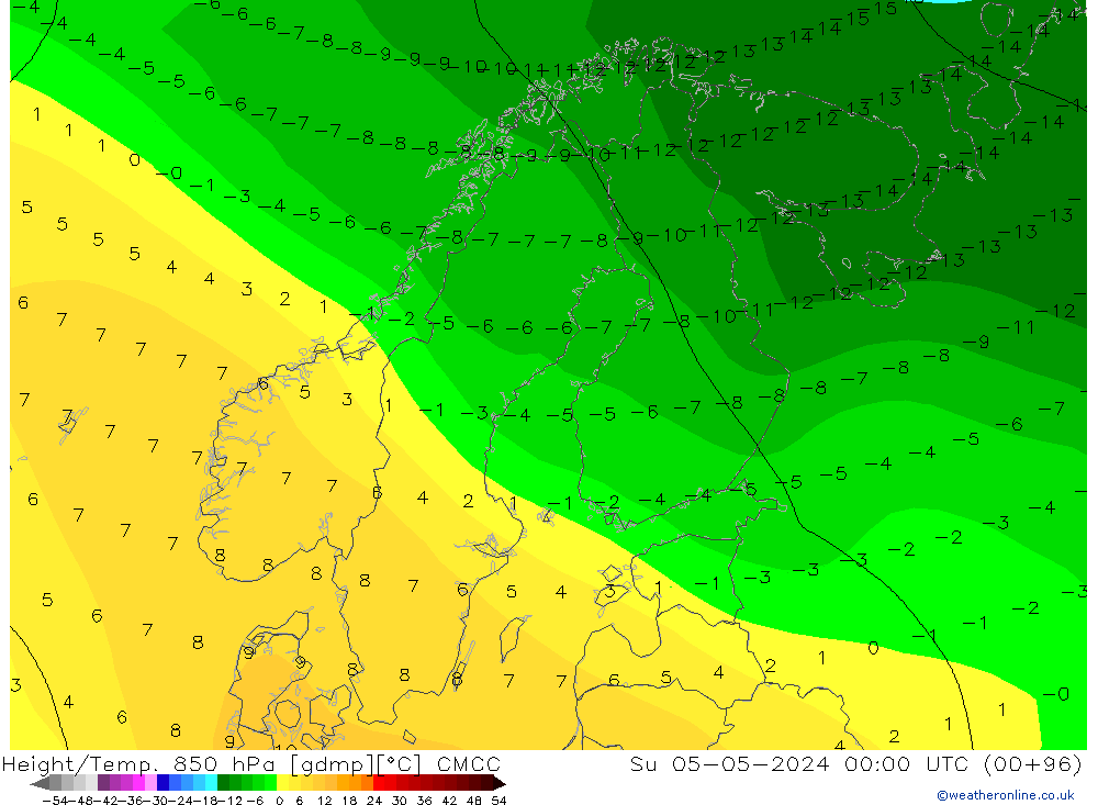 Height/Temp. 850 hPa CMCC  05.05.2024 00 UTC