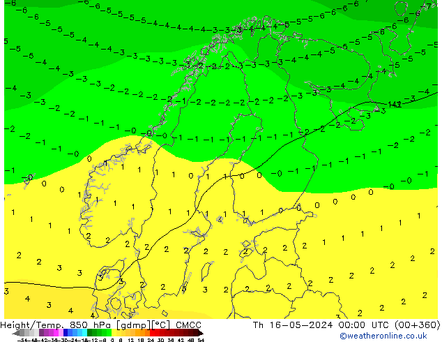 Height/Temp. 850 hPa CMCC Do 16.05.2024 00 UTC