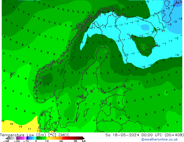 Min.temperatuur (2m) CMCC za 18.05.2024 00 UTC