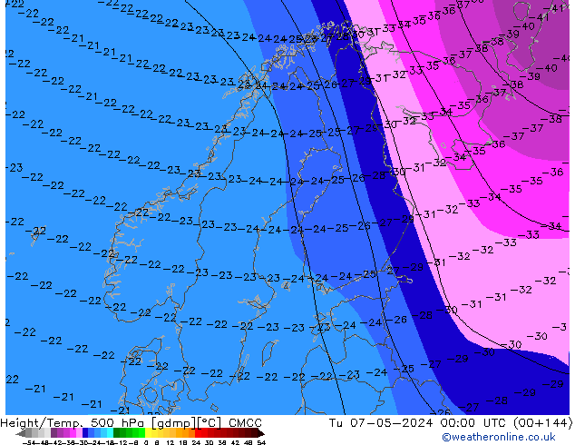 Géop./Temp. 500 hPa CMCC mar 07.05.2024 00 UTC