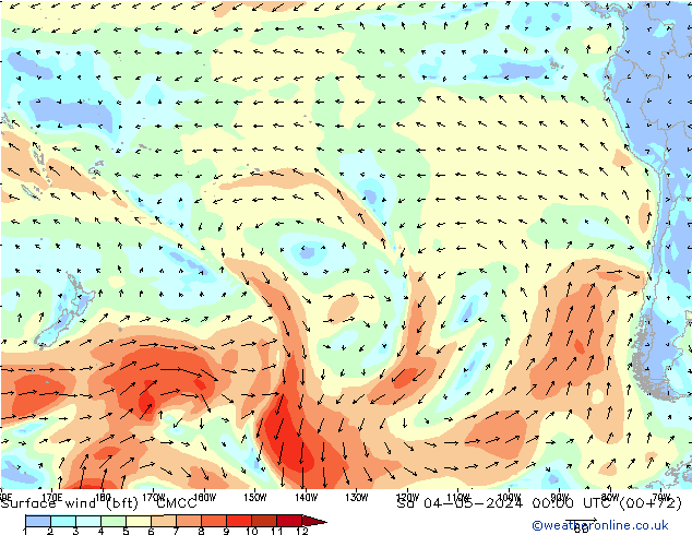 Surface wind (bft) CMCC So 04.05.2024 00 UTC