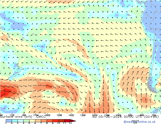 Surface wind (bft) CMCC Su 05.05.2024 00 UTC