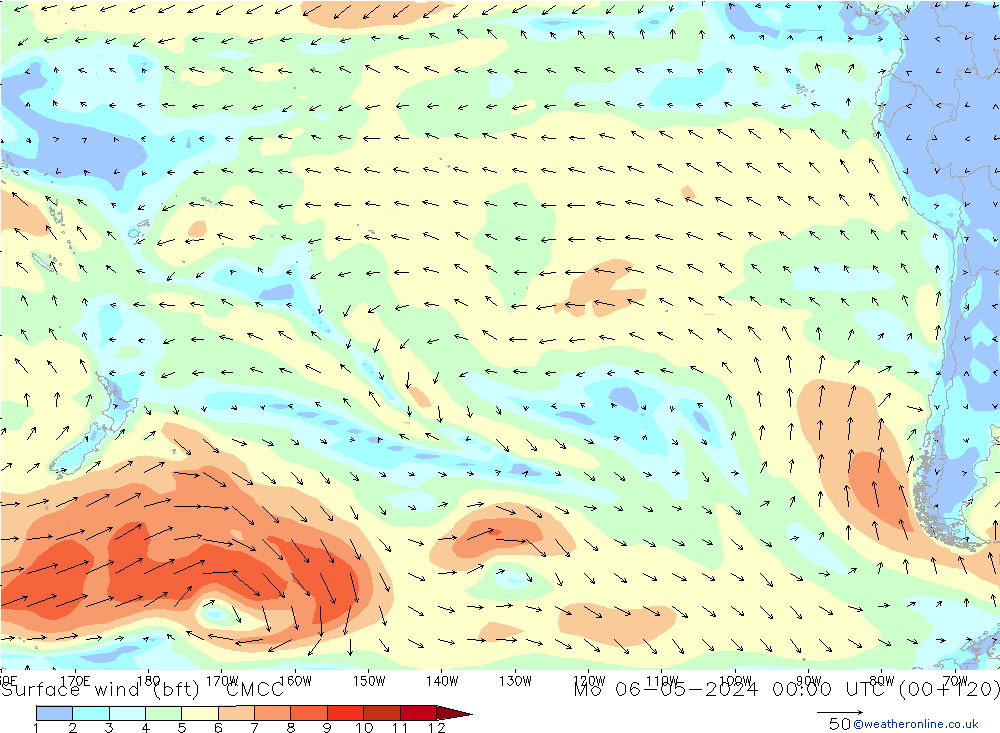 Wind 10 m (bft) CMCC ma 06.05.2024 00 UTC