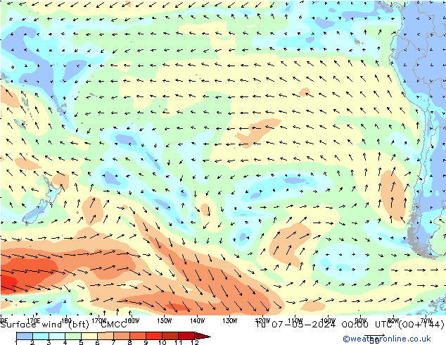 Surface wind (bft) CMCC Tu 07.05.2024 00 UTC